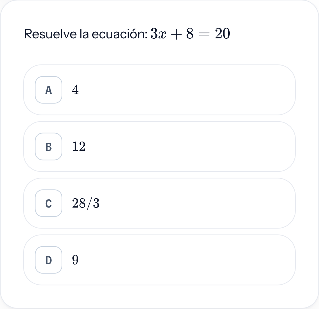 Ejercicio verificado en la app de Ensayía con cuatro alternativas